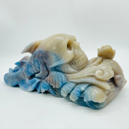 Trolleite Stone Skull Fish Tail Waves Hand Carving