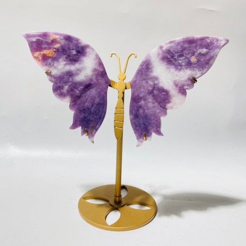 4 Pairs Beautiful Butterfly Carving With Stand Lepidolite Trolleite