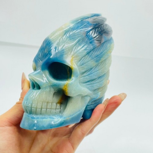 1.3kg Blue Trolleite Indian Skull Carving