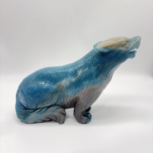 Blue Trolleite Wolf Crystal Carving