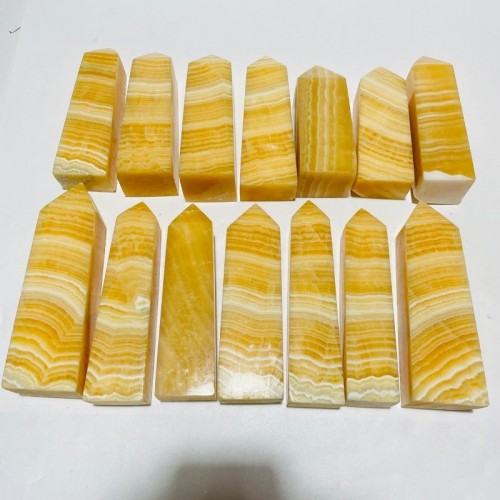 14 Pieces Yellow Calcite Stripe Tower Point