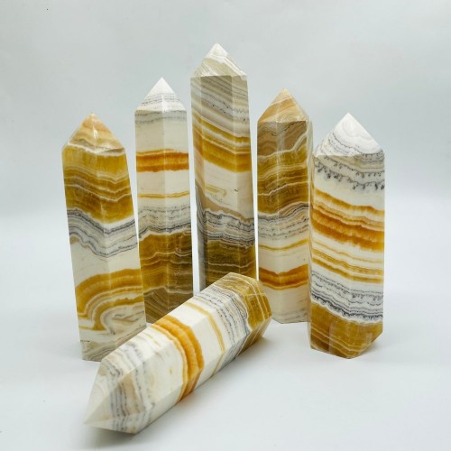 Large White & Yellow Calcite Tower Point Wholesale