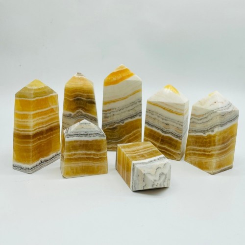 White & Yellow Calcite Four-Sided Tower Point Wholesale