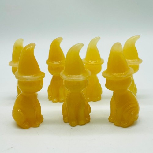 Yellow Calcite Cat Wizard Hat Carving Wholesale