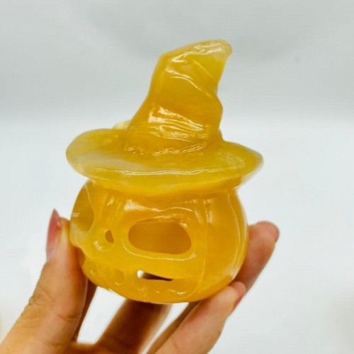 Yellow Calcite Halloween Pumpkin Wizard Carving Wholesale